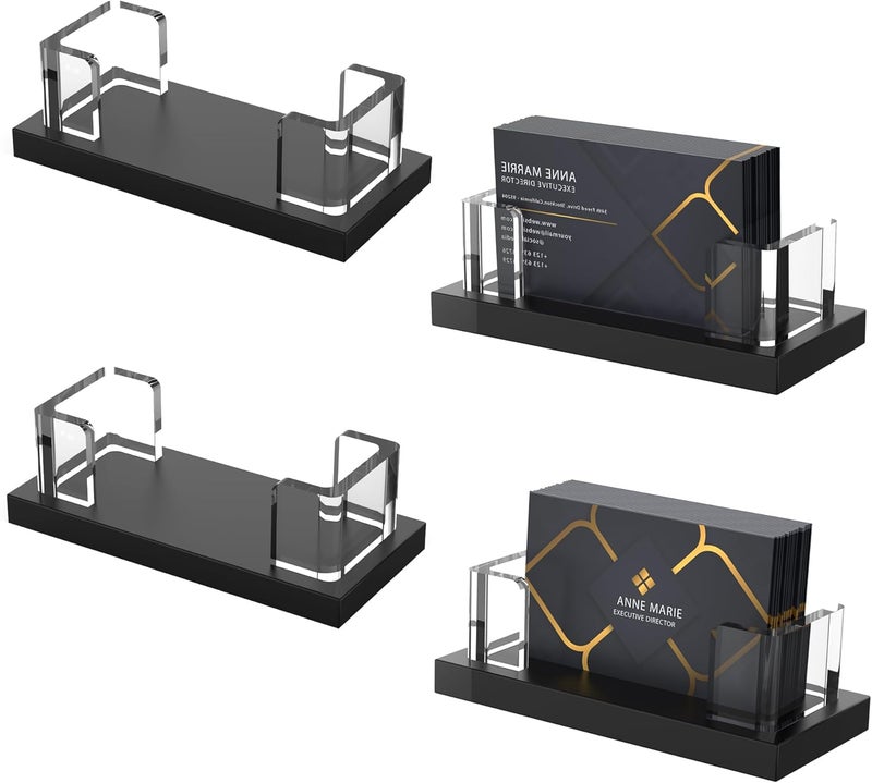EMOMAS Acrylic Business Card Holder for Desk,Business Card Stand,Clear Business Card Display,Desk Business Card Holders,Business Card Display Stand,Acrylic Business Card Holder Display,Black 4 Pcs - Image 1